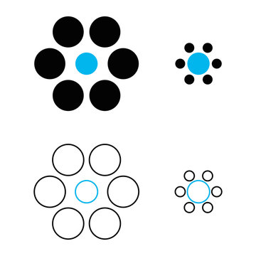 Ebbinghaus illusion or Titchener circles is an optical illusion of relative size perception. The two blue circles are exactly the same size. However, the one on the right appears larger. Illustration.