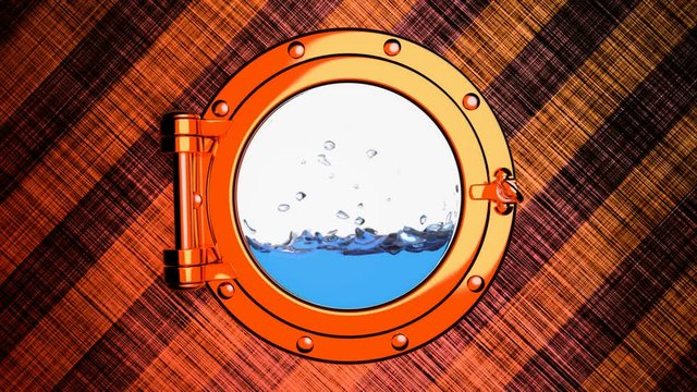 3D animation of the porthole of sinking ship or submarine