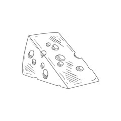 Piece Of Swiss Cheese Hand Drawn Realistic Sketch