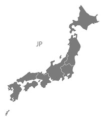 Japan regions Map grey