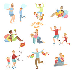 Fototapeta na wymiar Fathers Day Illustration Set Of Dads Playing With Kids