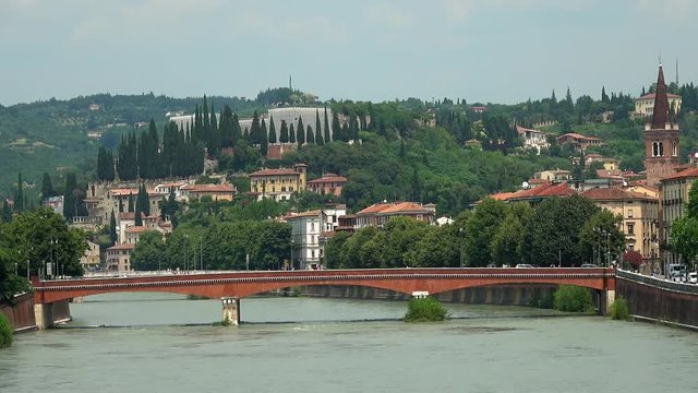 Bridge over River Etsch in Verona Italy - Fiume Adige