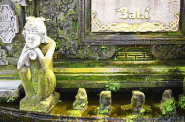 Stone statue of a god and frogs in Bali, Indonesia

