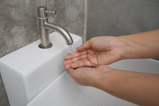turn on the tap for rinsing hands.