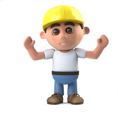 3d Construction worker cheers jubilantly