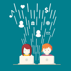 Social Media, network people with computers vector illustration
