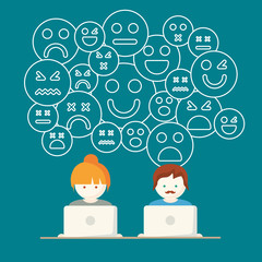 Social Media, people with computers network vector illustration