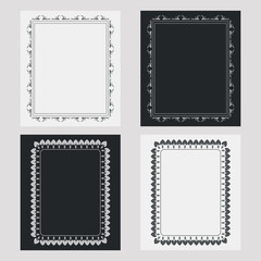 Set of silhouette vertical frames. Design element for banners, labels, prints, posters, web, presentation, invitations, weddings, greeting cards, albums. Vector clip art.
