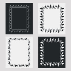 Set of silhouette vertical frames. Design element for banners, labels, prints, posters, web, presentation, invitations, weddings, greeting cards, albums. Vector clip art.