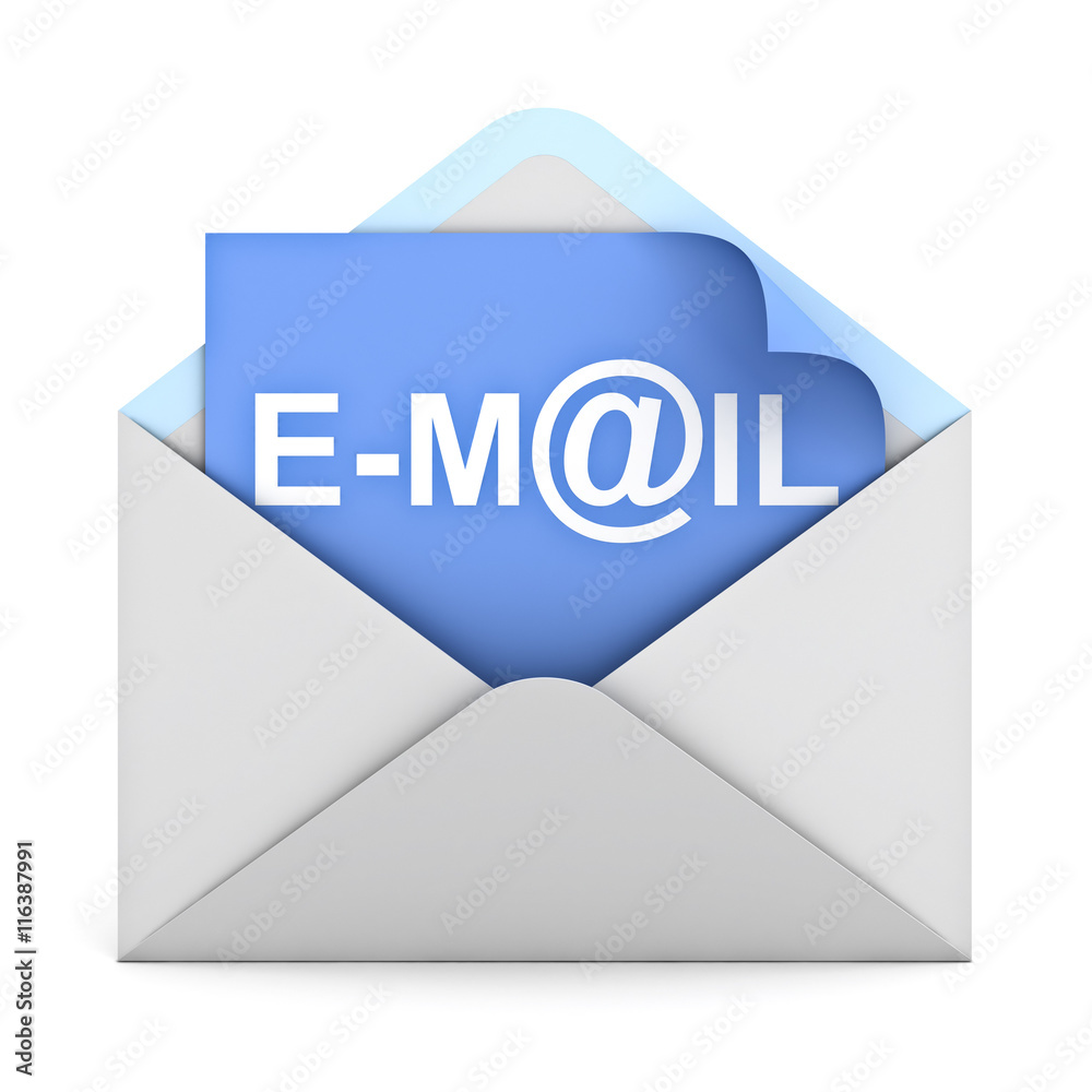 Poster White email word on blue paper in envelope E mail concept isolated on white background 3D rendering
