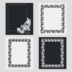Set of silhouette vertical frames. Design element for banners, labels, prints, posters, web, presentation, invitations, weddings, greeting cards, albums. Vector clip art.