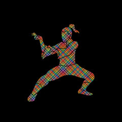 Fototapety  Akcja kung fu zaprojektowana przy użyciu kolorowych pikseli grafiki wektorowej.