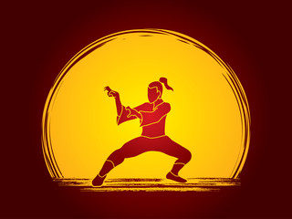 Kung fu action designed on moonlight background graphic vector.