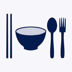 bowl, chopsticks, fork and spoon