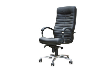 The office chair from black leather. Isolated