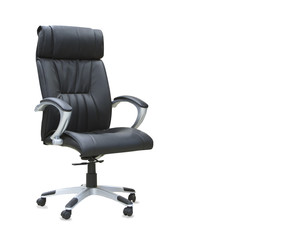 The office chair from black leather. Isolated