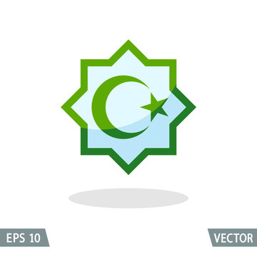 Symbol of Islam star and crescent in the octagon. Color icon, vector illustration for apps and websites
