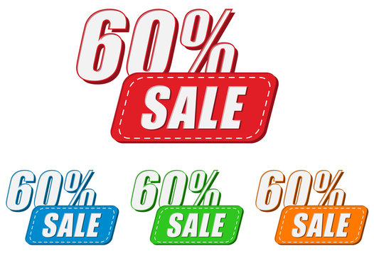 60 percentages sale, four colors labels, vector