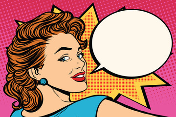 Happy pop art retro woman close-up face