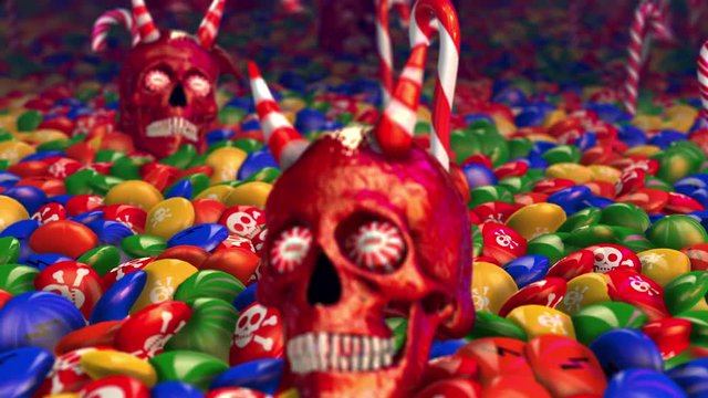 Skull and candies. Seamless animation background.