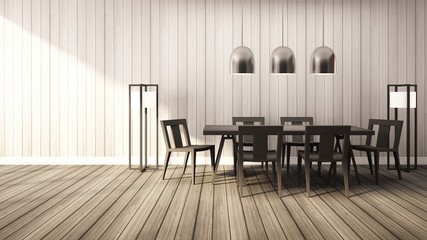 3D Rendering Dinning room with wood table and Chair