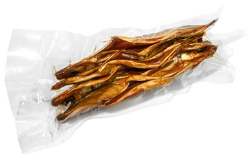 vacuum packed cold smoked Baikal omul on the white background  - 116391991