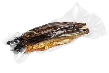 vacuum packed cold smoked Baikal omul on the white background  - 116391997