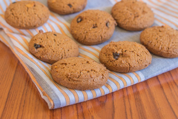 Chocolate cookies on cloth