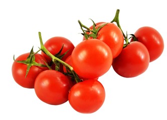Two branches with red tomatoes, isolated on white background