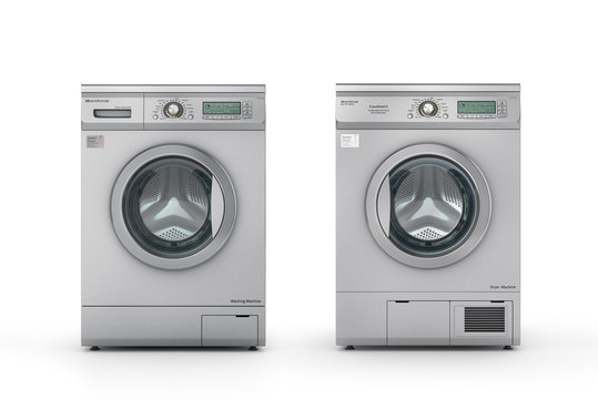 Set of washing and dryer machine on a white background. 3d illus