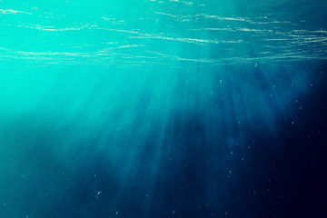 Underwater sea, ocean with light rays. 3d illustration