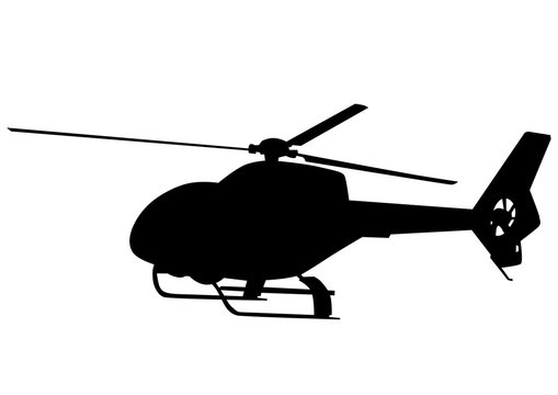 Silhouette of a large helicopter on a white background