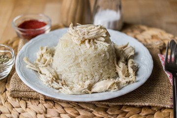 Traditional Turkish chicken on a rice (tavuklu pilav).