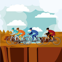 cycling race with beautiful landscape background isolated icon design, vector illustration  graphic 
