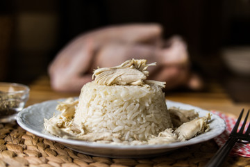 Traditional Turkish chicken on a rice (tavuklu pilav).