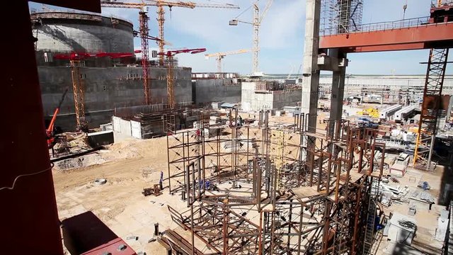 Construction site. The process of building a nuclear power plant. HD