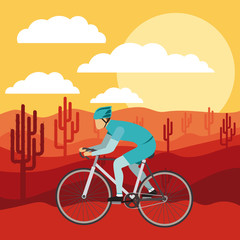 cycling race with beautiful landscape background isolated icon design, vector illustration  graphic 