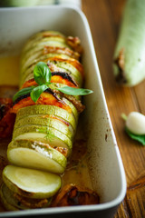 Baked zucchini stuffed with vegetables