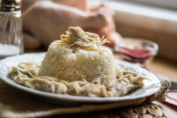 Traditional Turkish chicken on a rice (tavuklu pilav).