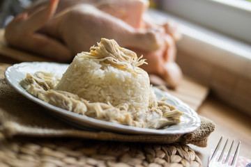 Traditional Turkish chicken on a rice (tavuklu pilav).