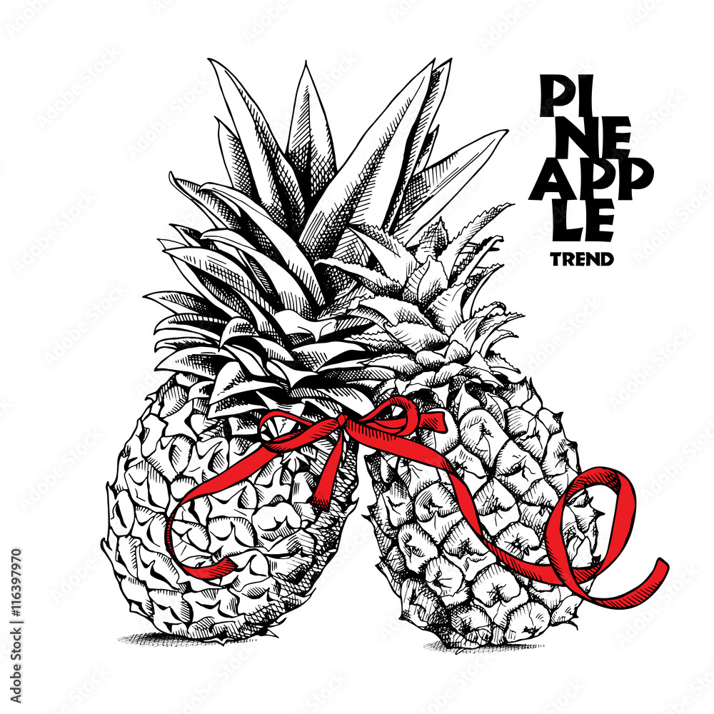 Wall mural the image of the two pineapple together with the tape. vector illustration.