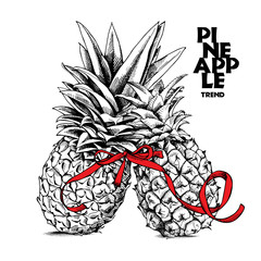 The image of the two pineapple together with the tape. Vector illustration.