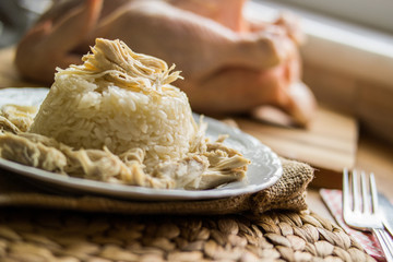 Traditional Turkish chicken on a rice (tavuklu pilav).