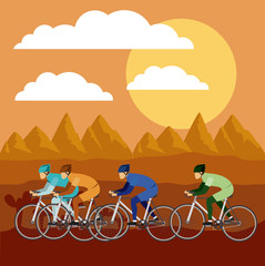 cycling race with beautiful landscape background isolated icon design, vector illustration  graphic 