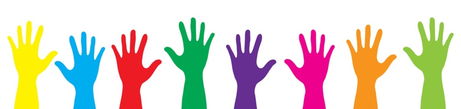 Banner color hands rise up. Vector illustration
