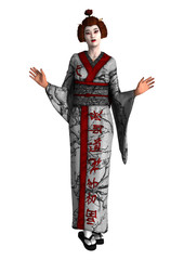 3D Rendering Geisha on White
