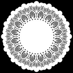 Lace round paper doily, lacy snowflake, greeting element, template for cutting, vector illustrations