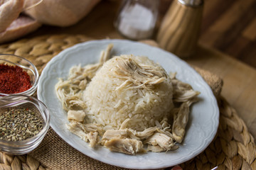 Traditional Turkish chicken on a rice (tavuklu pilav).
