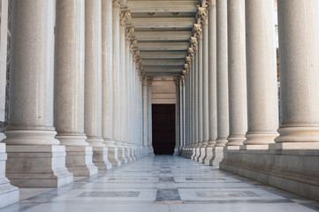 Path between colonnade, symbol of unknown and mystery