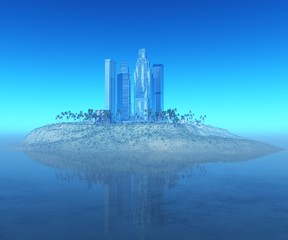 skyscrapers on the island. city in the ocean